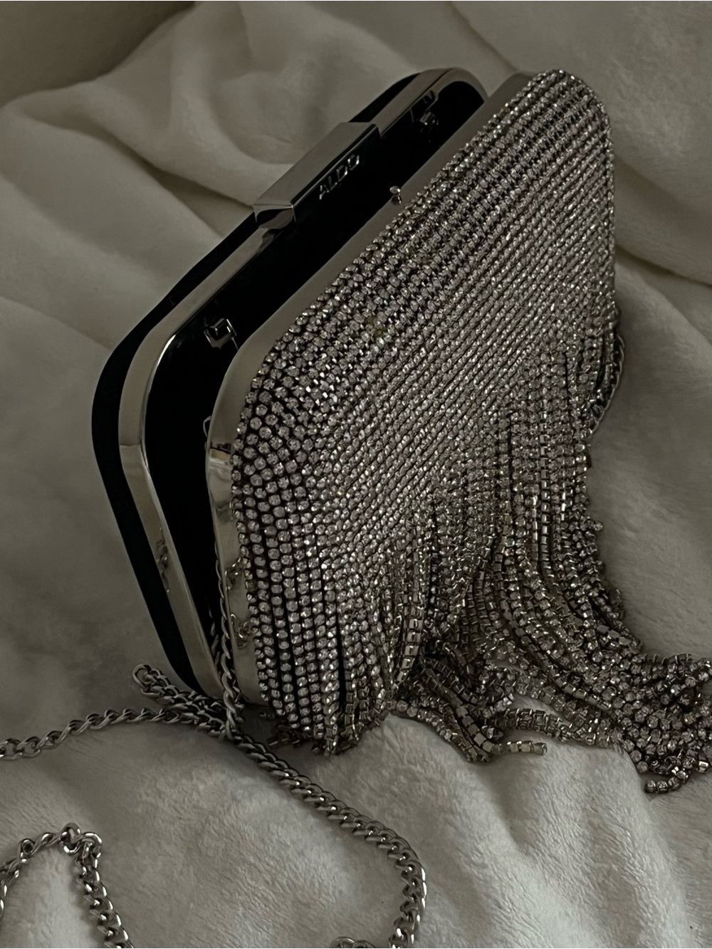 Crystal Fringe Evening Clutch - Silver Rhinestone